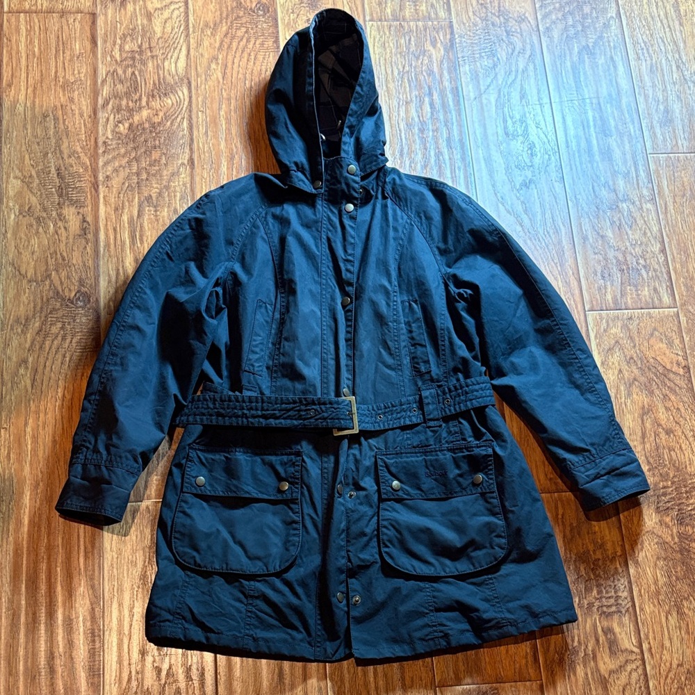 Barbour Navy blue women’s size 12 rain Hooded Jacket